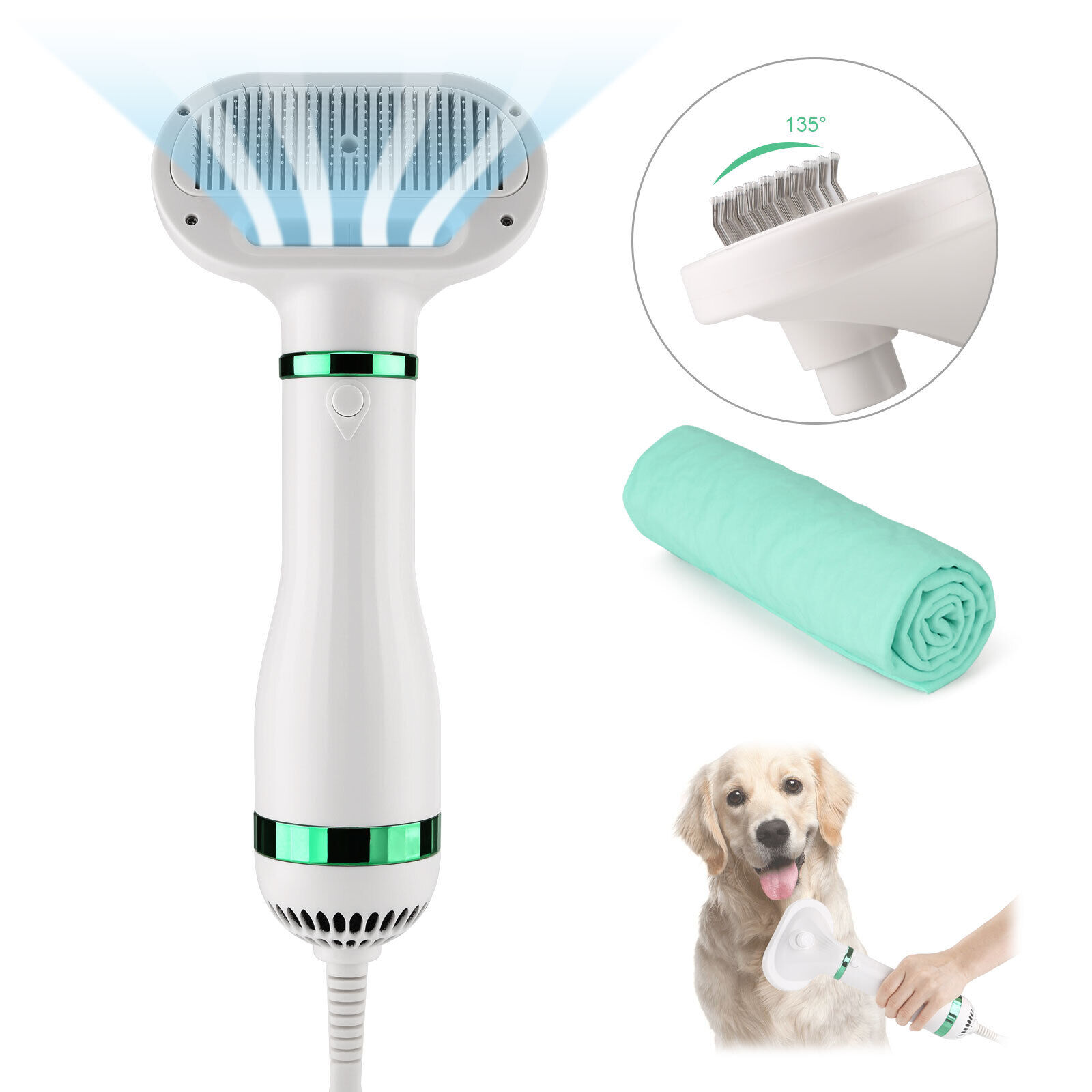 Pet Hair Dryer Blower Slicker Brush Grooming Low Noise Safe Fast Drying Dog Cat
