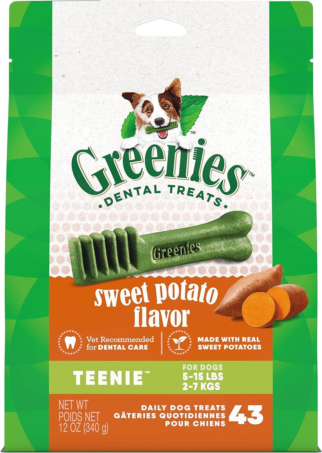 Greenies Teenie Natural Dog Dental Treats, Sweet Potato Flavor, 12 oz. Pack (43 