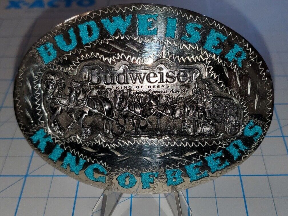 HUGE Turquoise & Sterling? Budweiser Clydesdale Buckle-Stamped CB-LOOK