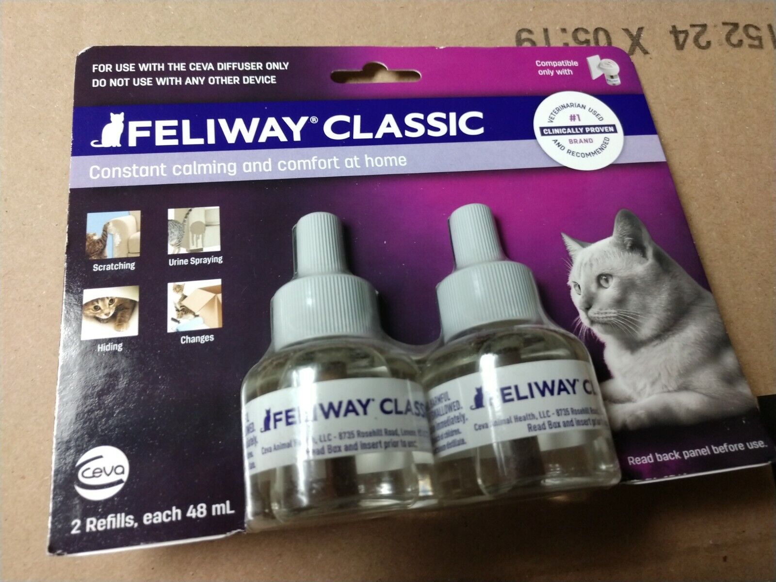Feliway CLASSIC CAT Diffuser Refills - (1) 2 ct 48 mL - 30 Day x 2 ct (60 days)