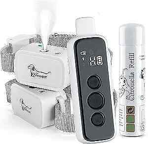Citronella Spray Dog Bark Collar with Remote, 2 Modes - Spray & Beep, 2 White