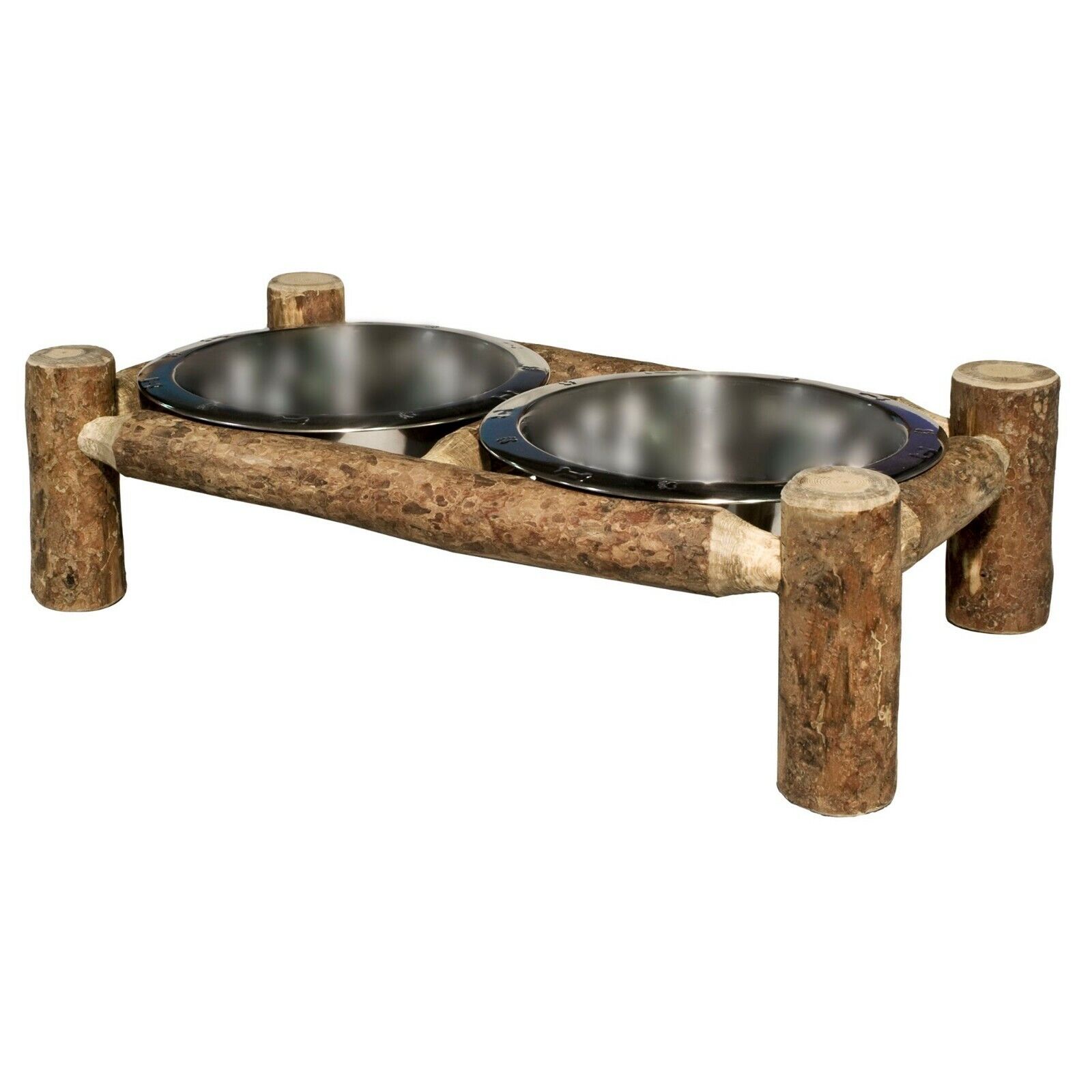 Rustic Dog Feeder Log Cabin Style for Larger Dogs Pet Dish Set Amish Made 