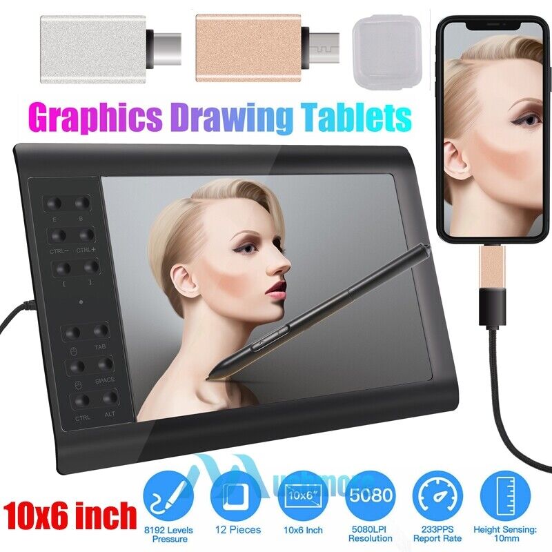 Digital Graphic Drawing Tablet with Screen Pen 10x6 inch HD Screen 22 Shortkeys