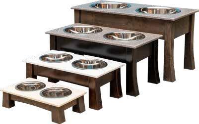 DOUBLE Dish MODERN ELEVATED DOG FEEDER - Brown MAPLE Wood CORIAN Top and Bowls