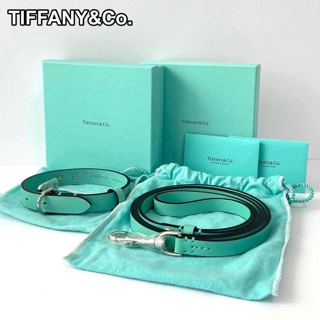 Tiffany & Co. Blue Leather Dog Pet Collar Harness New