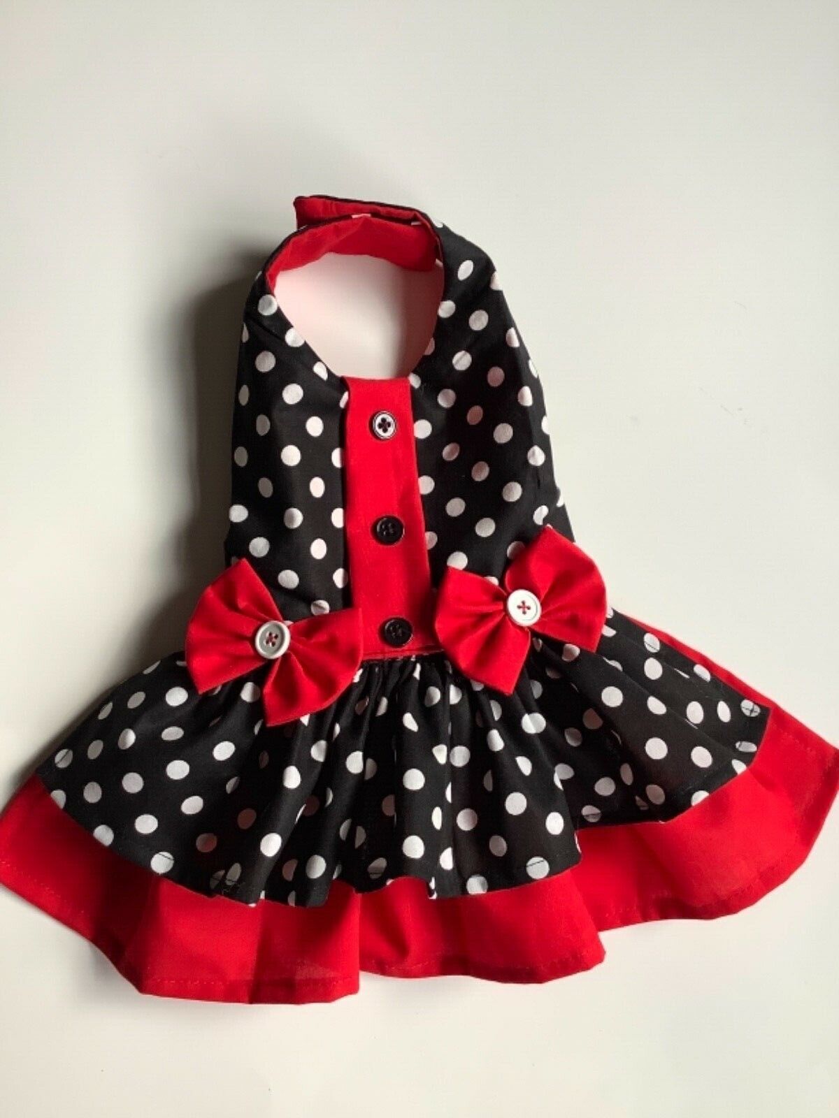 Handmade red and black polka dots doggie 🐶 dress 👗 size Small