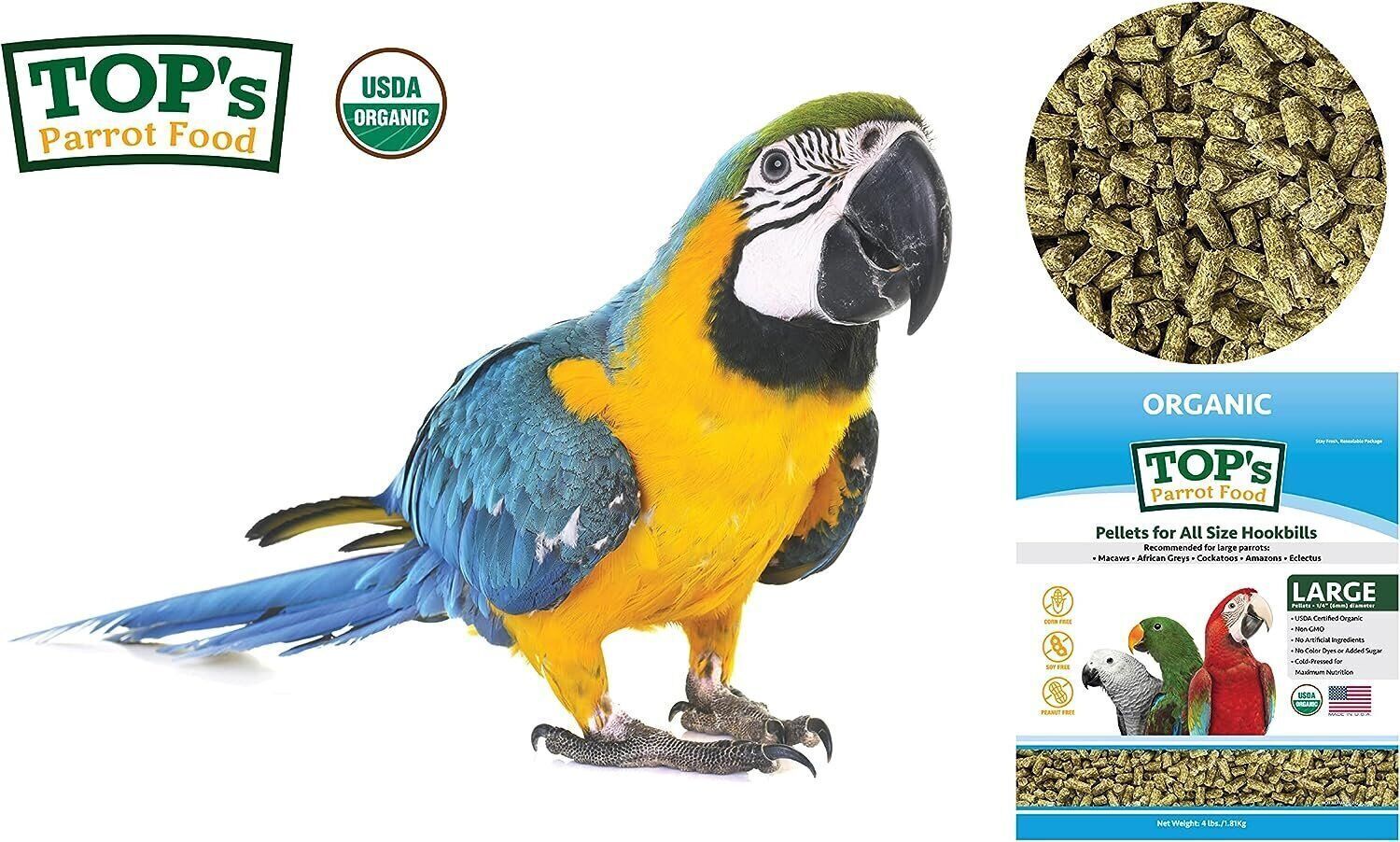 TOP’s Parrot Food Bird Pellets - Organic USDA Certified  4 lb - 