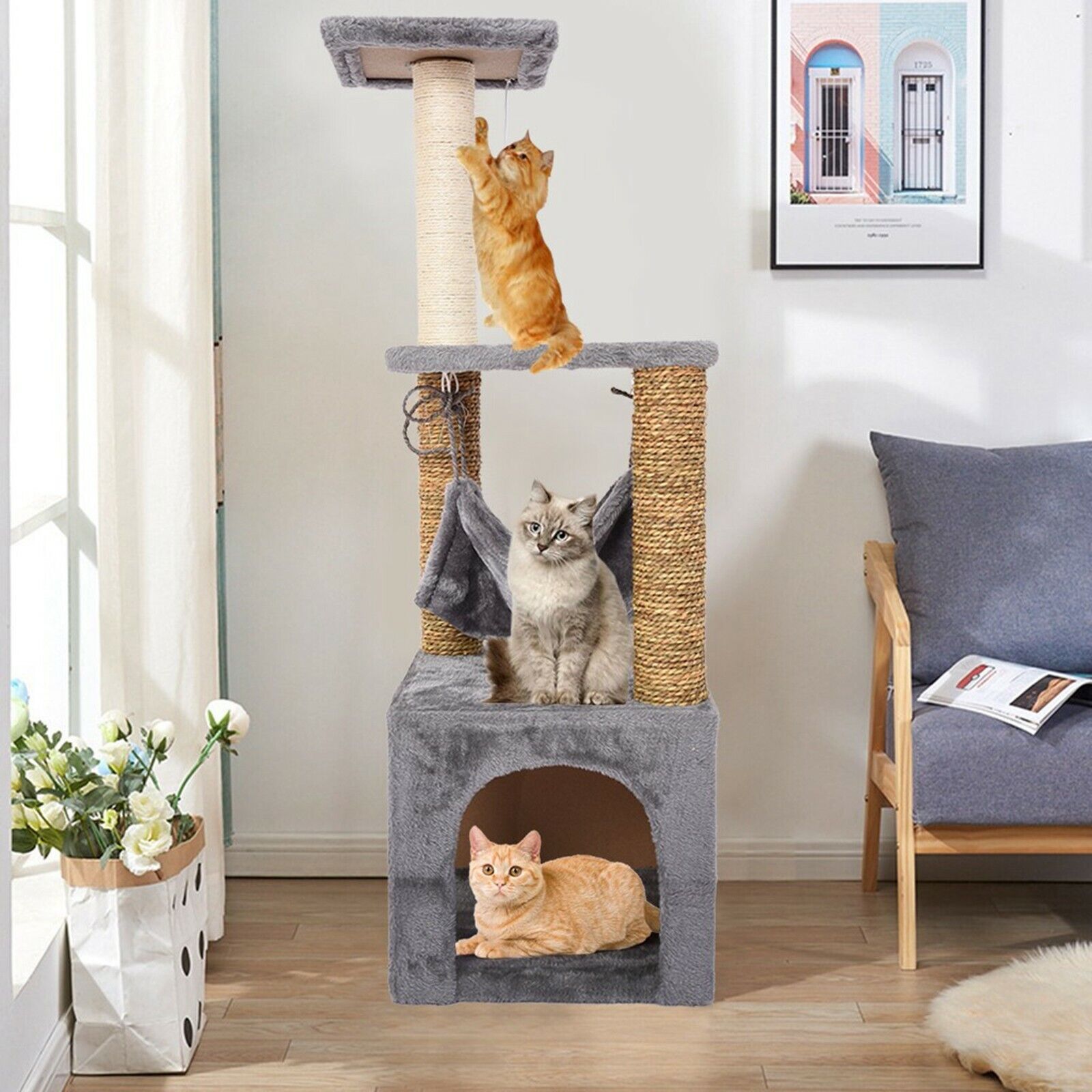 40\'\' Cat Tree Scratching Tower Post Condo Pet House Scratcher Furniture Bed New
