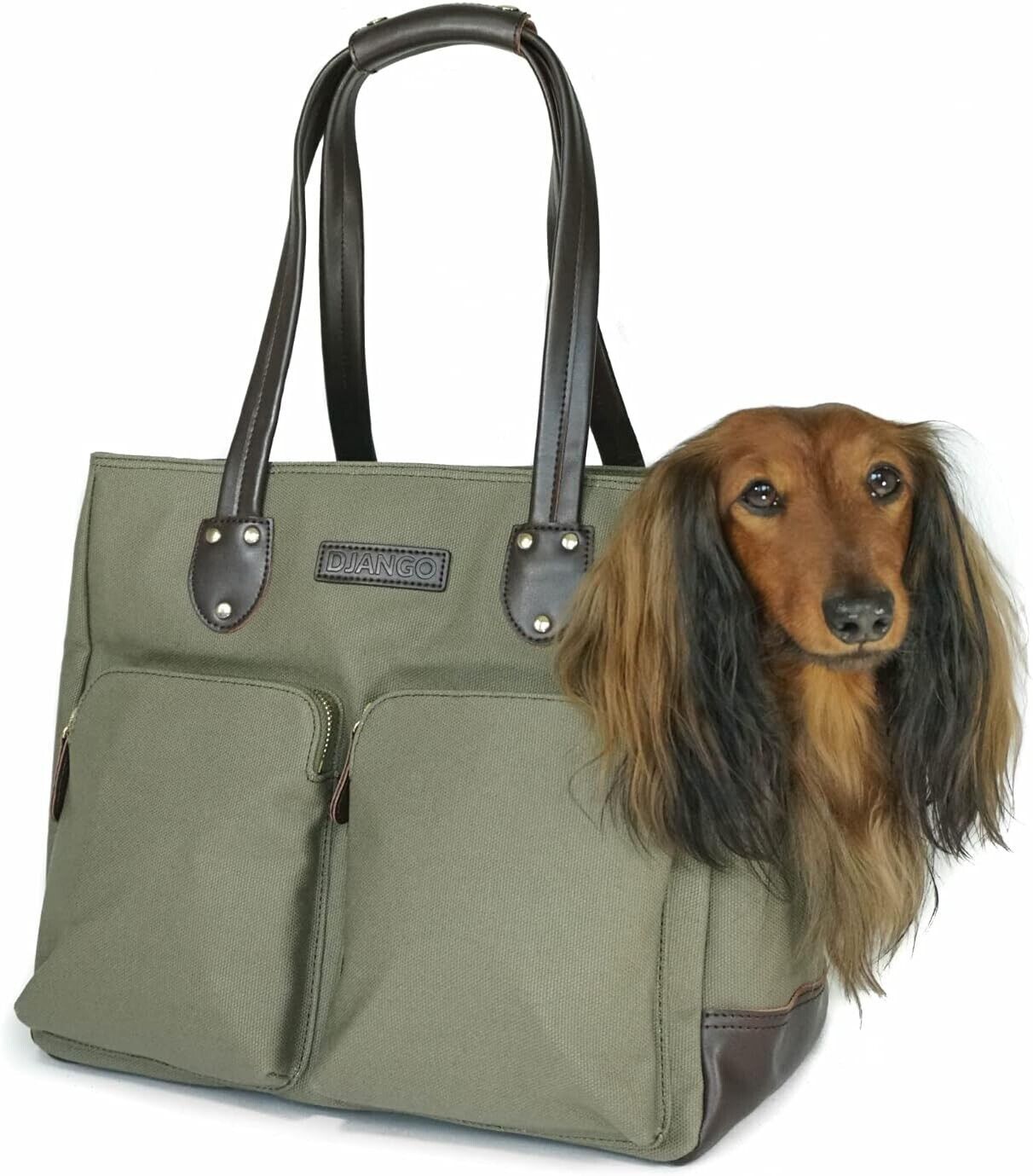 DJANGO Dog Carrier Bag - Waxed Canvas and Leather Soft-Sided Pet Travel Tote