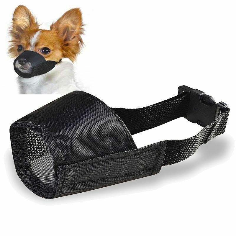 Black Pet Adjustable Dog Muzzle Fabric Nylon Comfortable Soft No Bark Bite Chew