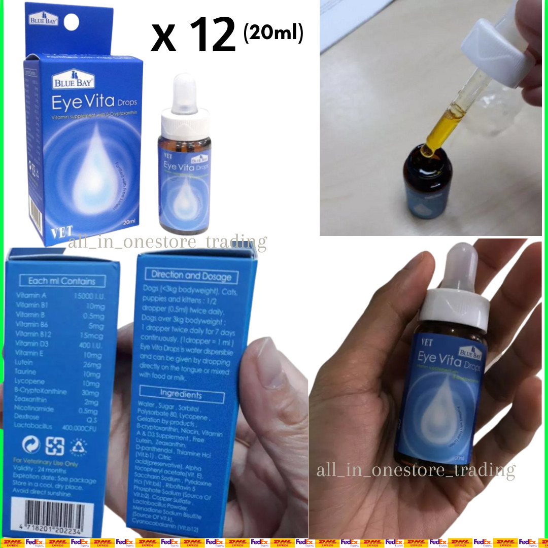 12 x 20ml Blue Bay Eye Vita (VET) Drops for Cats & Dogs Tears Stain Remover