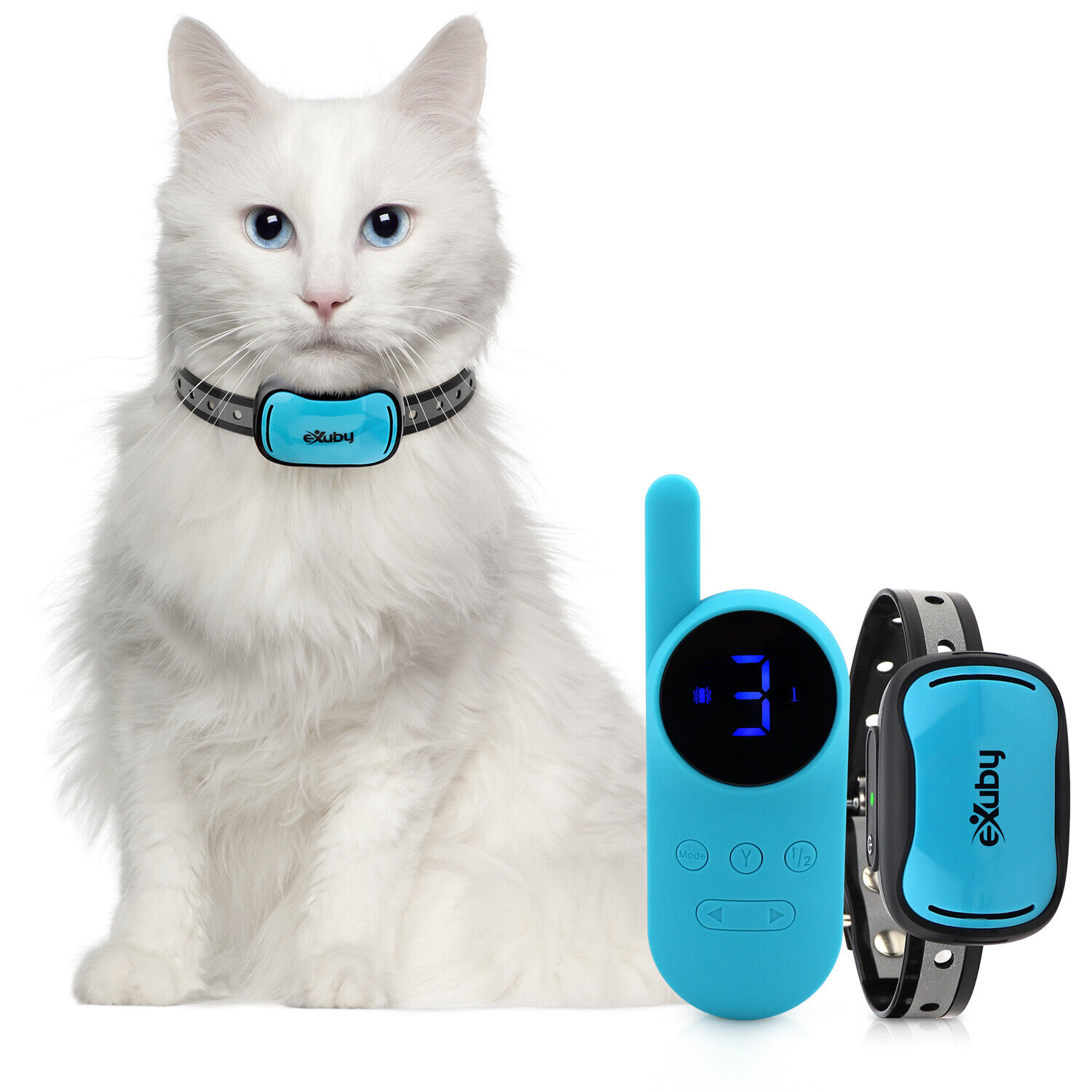 eXuby - Cat Shock Collar w/Remote - Sound, Vibrate & Shock Mode - Teal Remote