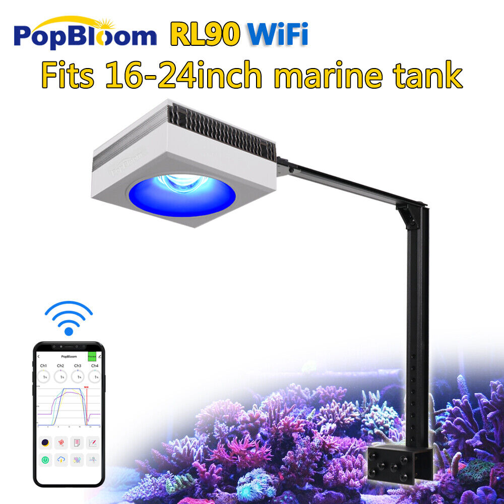 PopBloom RL90 WiFi Reef Light LED Aquarium Marine Coral Light for SPS LPS Grow