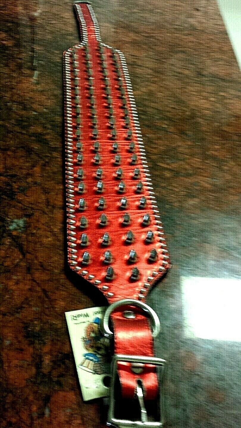 Metallic Red Leather Dog collar w/spikes and studs in 3