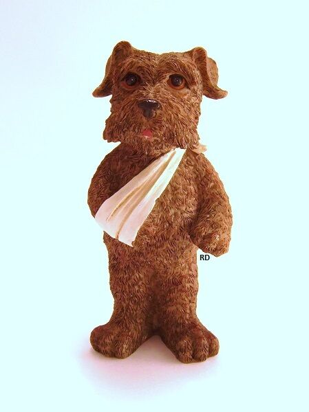 Brown Terrier or Labrador with Injured Arm in a Sling Resin Figurine 