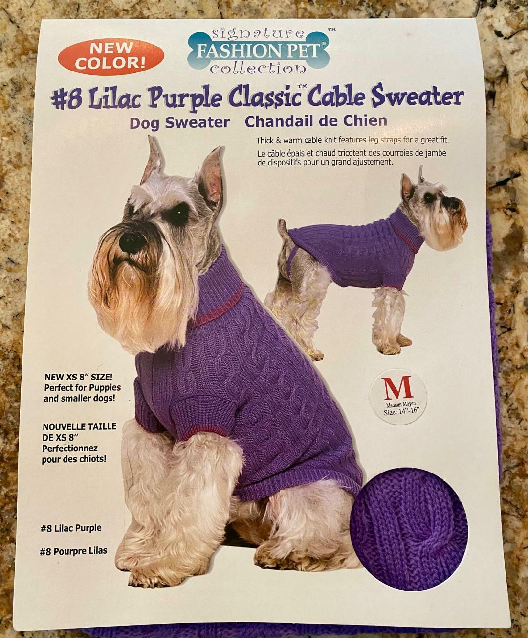 LOT OF 21 CUTE CLASSIC CABLE LILAC DOG SWEATERS - LOW PRICE