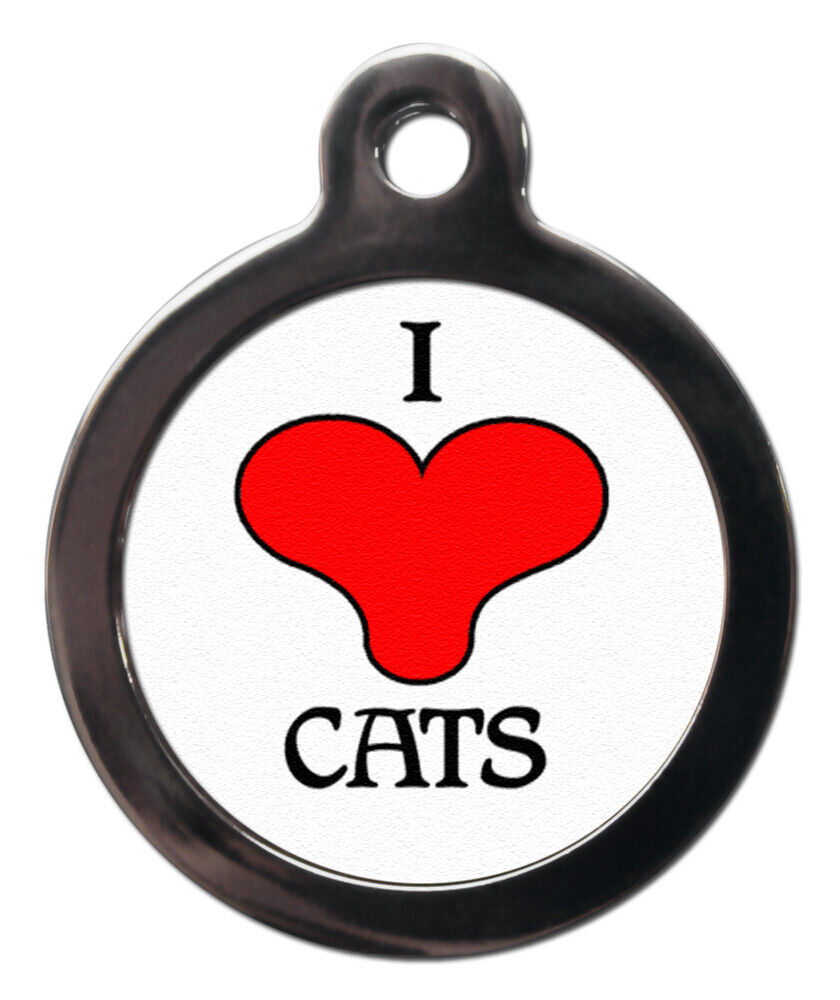 Pet ID fun love Tag I ❤ CATS Tag, keyring personalised