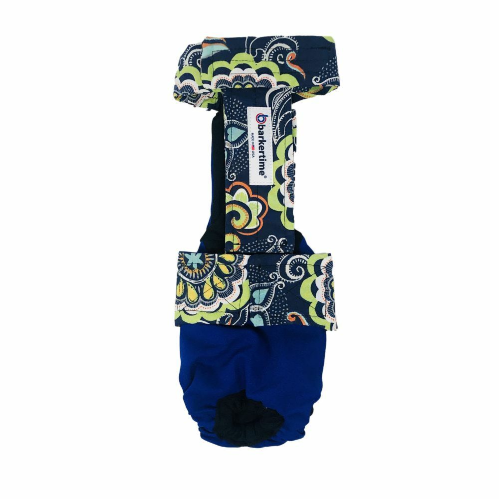 Dog Diaper Overall - Made in USA - Millennium Flower on Blue Escape-Proof Wat...
