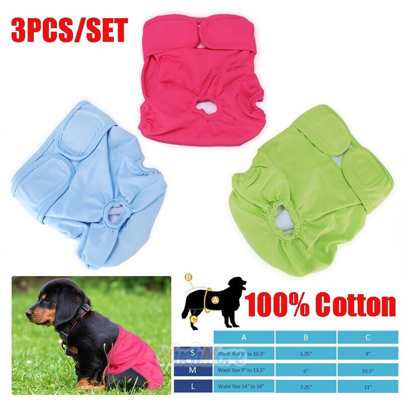 3Pcs Washable Dog Diaper Female Pet Pant Reusable Puppy Doggie Diapers S/M/L/XL