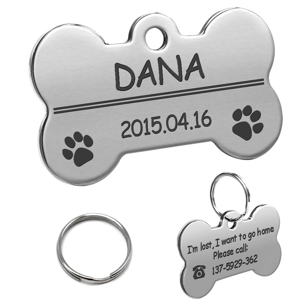 Personalized Dog Tags Engraved Cat Puppy Pet ID Name Collar Tag Bone/Paw Glitter