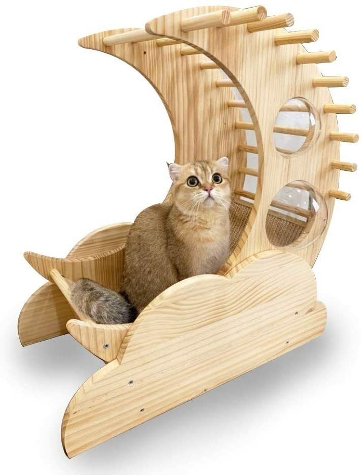 Moon Cat Scratcher Elevated Wooden Furniture - Cat Condo, Cat Scratcher, Cat Bed