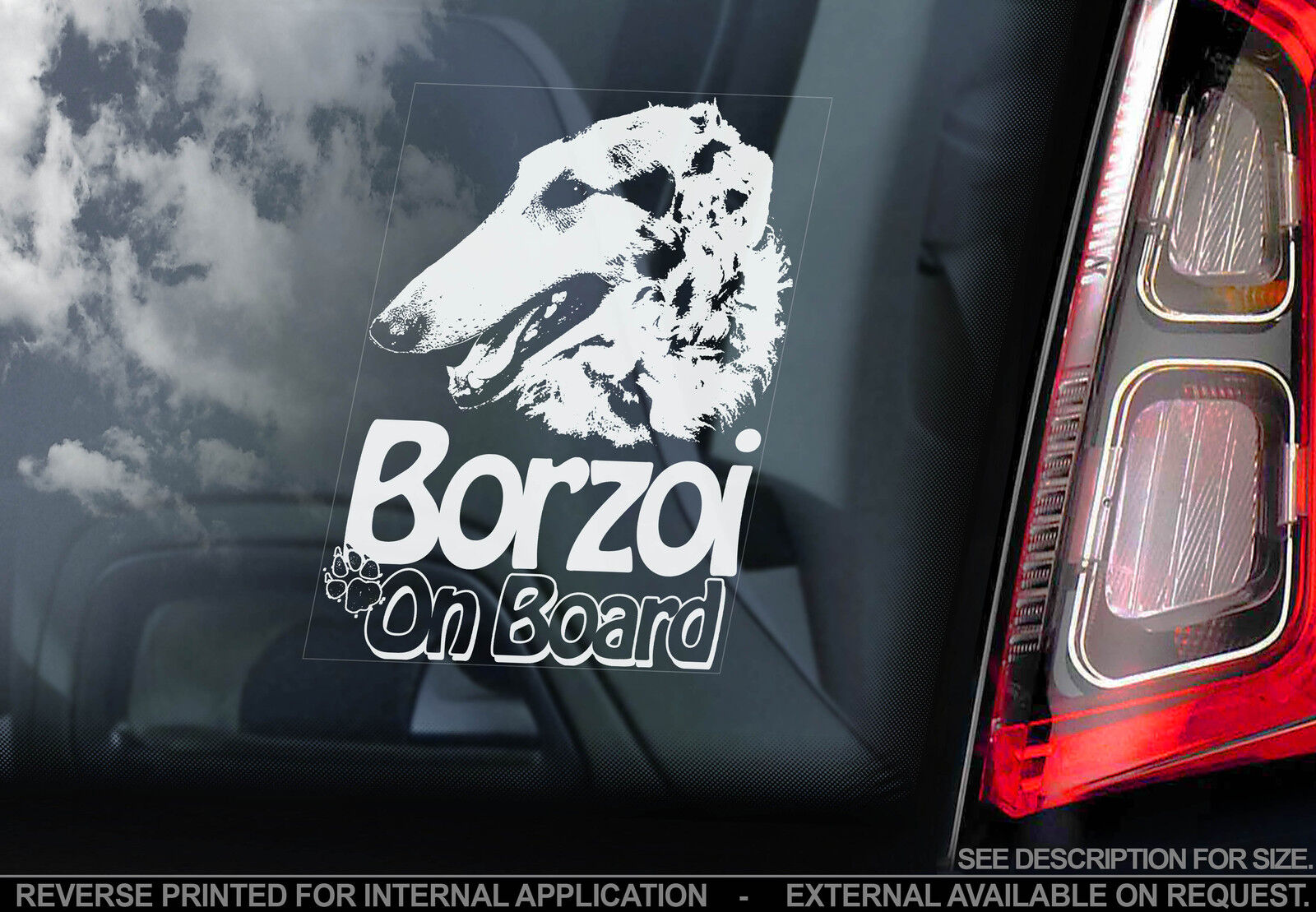 Borzoi - Car Window Sticker - Russian Wolfhound Dog Art Print Sign Gift