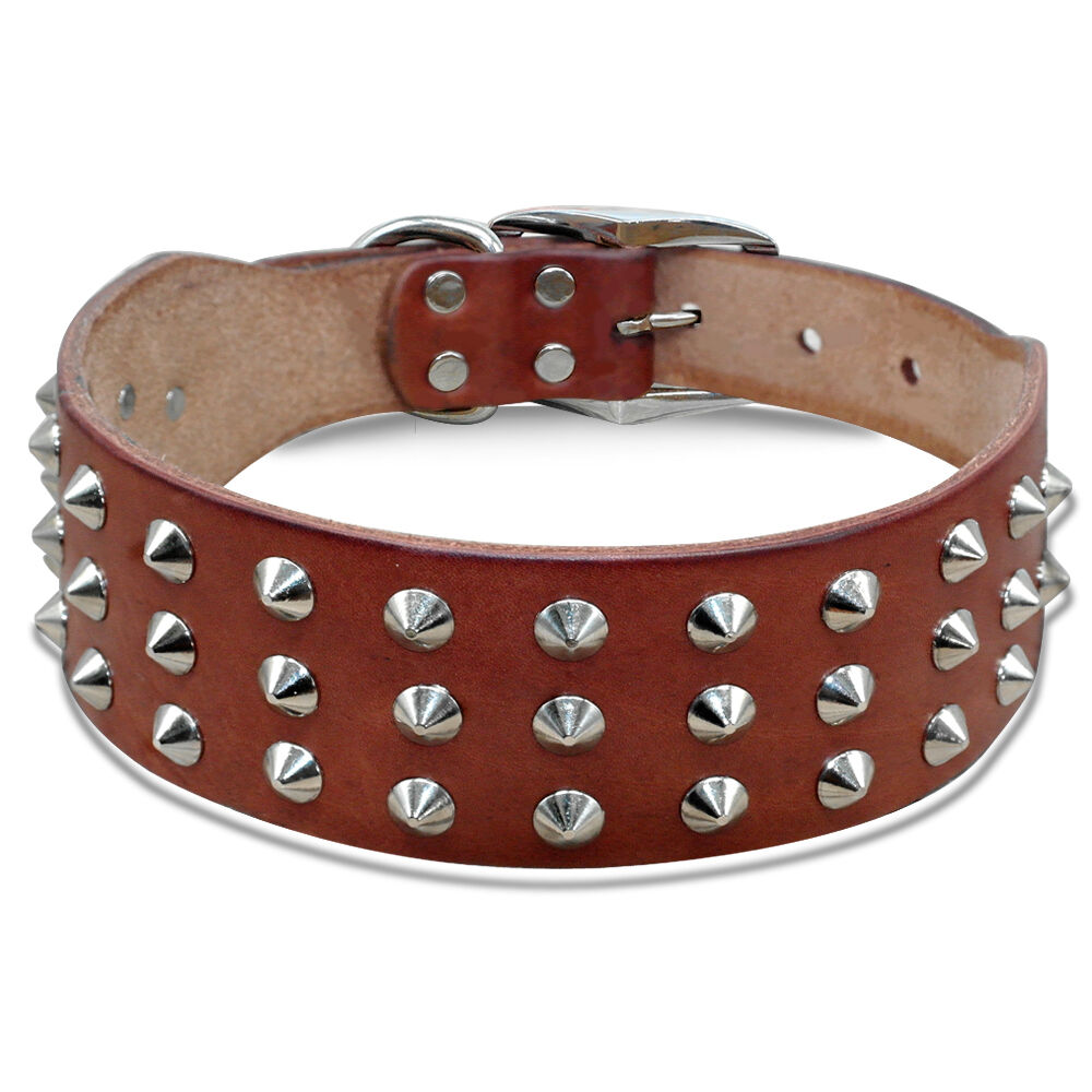 Heavy Duty Genuine Leather Large Dog Collar Spiked Studded Rottweiler Dobermans