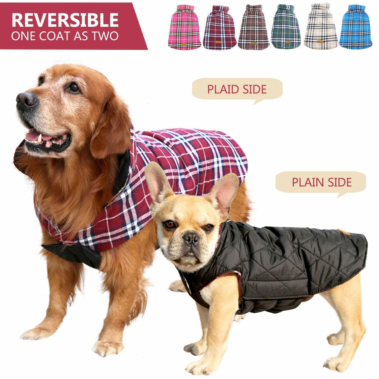 Kuoser Dog Jacket Waterproof Reversible Plaid, XL