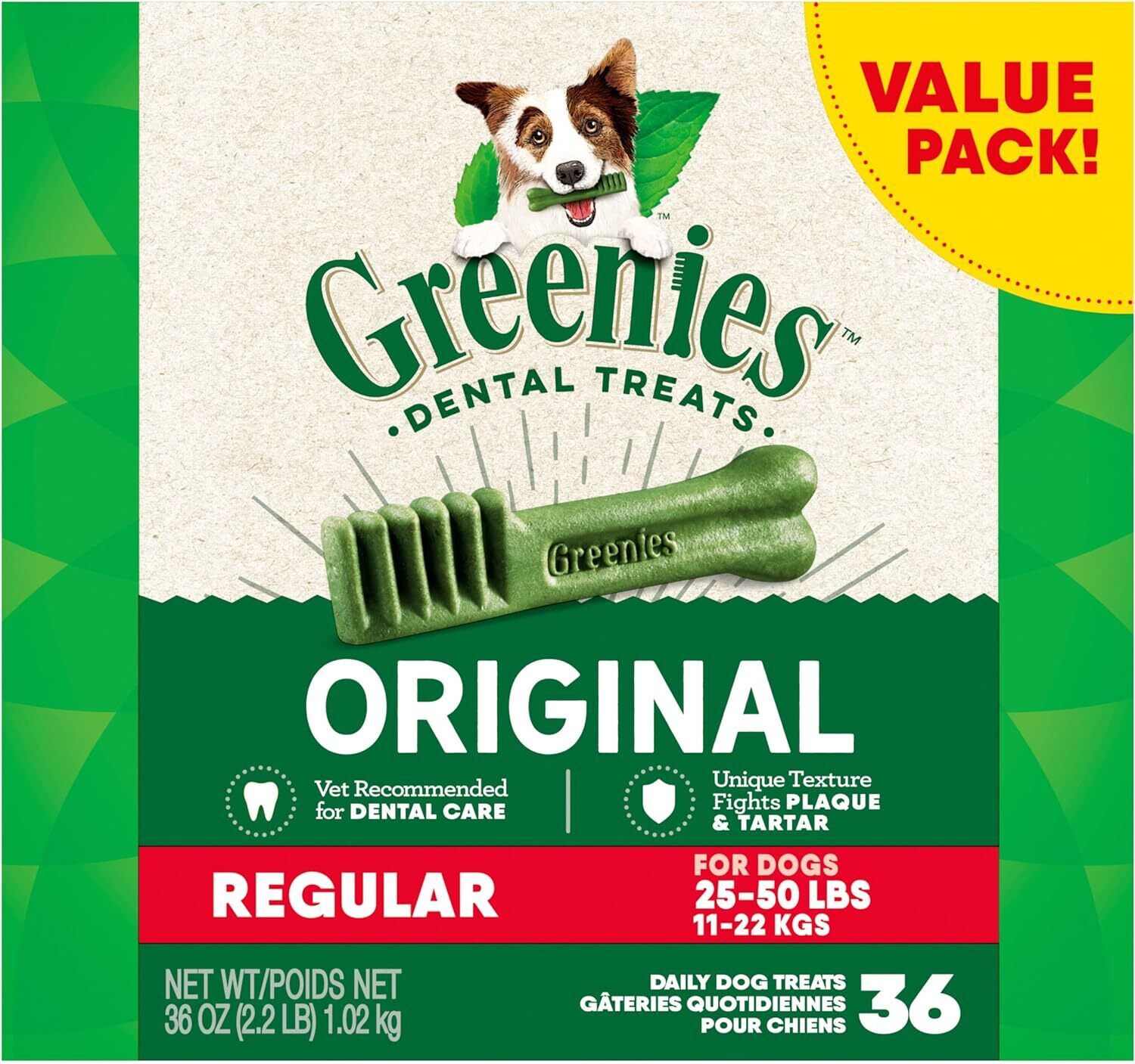 Greenies Original Regular Natural Dog Dental Care Chews Oral Health Dog Treats, 