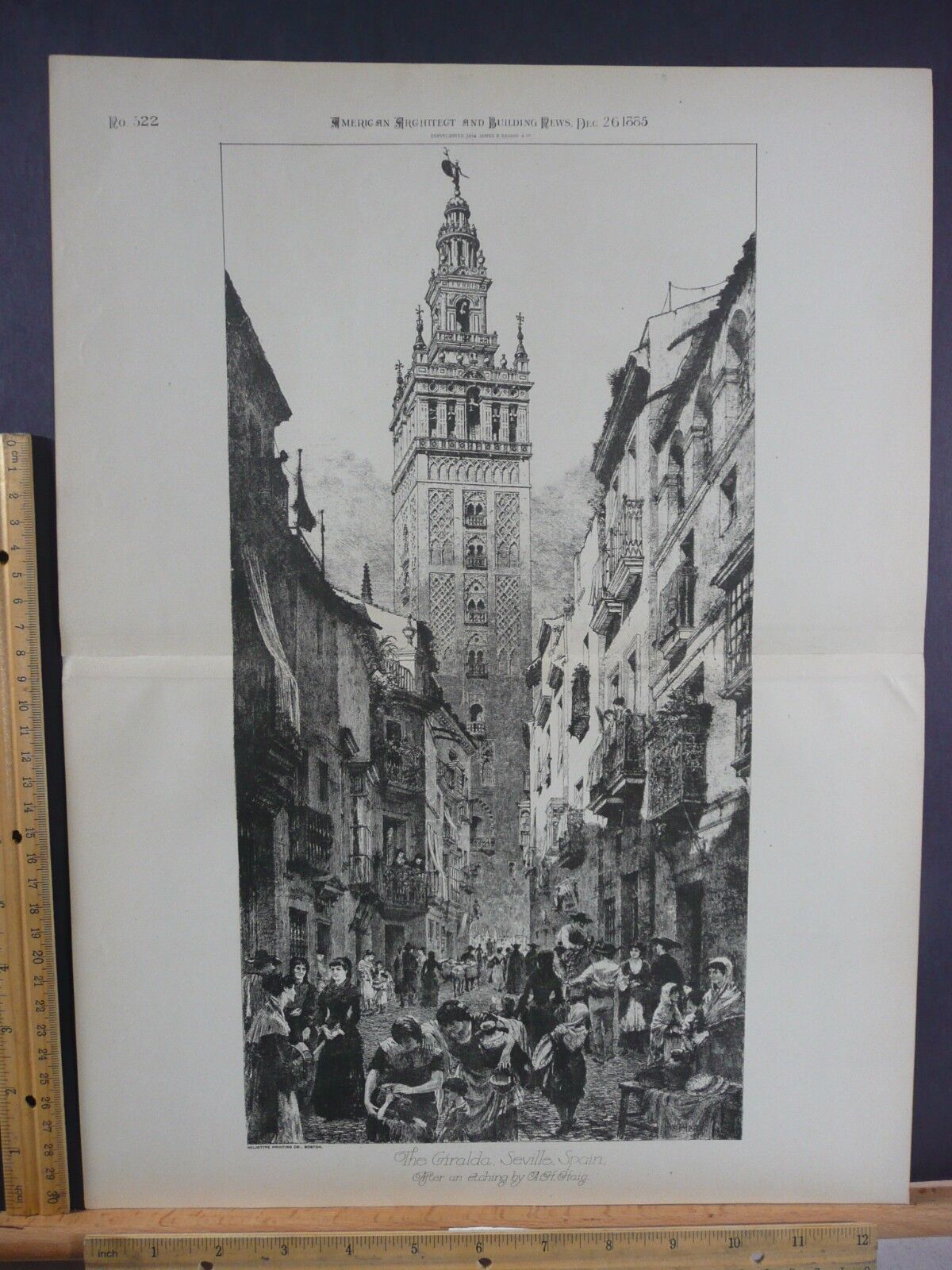 Rare Antique Orig VTG 1885 Giralda Seville Spain A H Haig Illustration Art Print