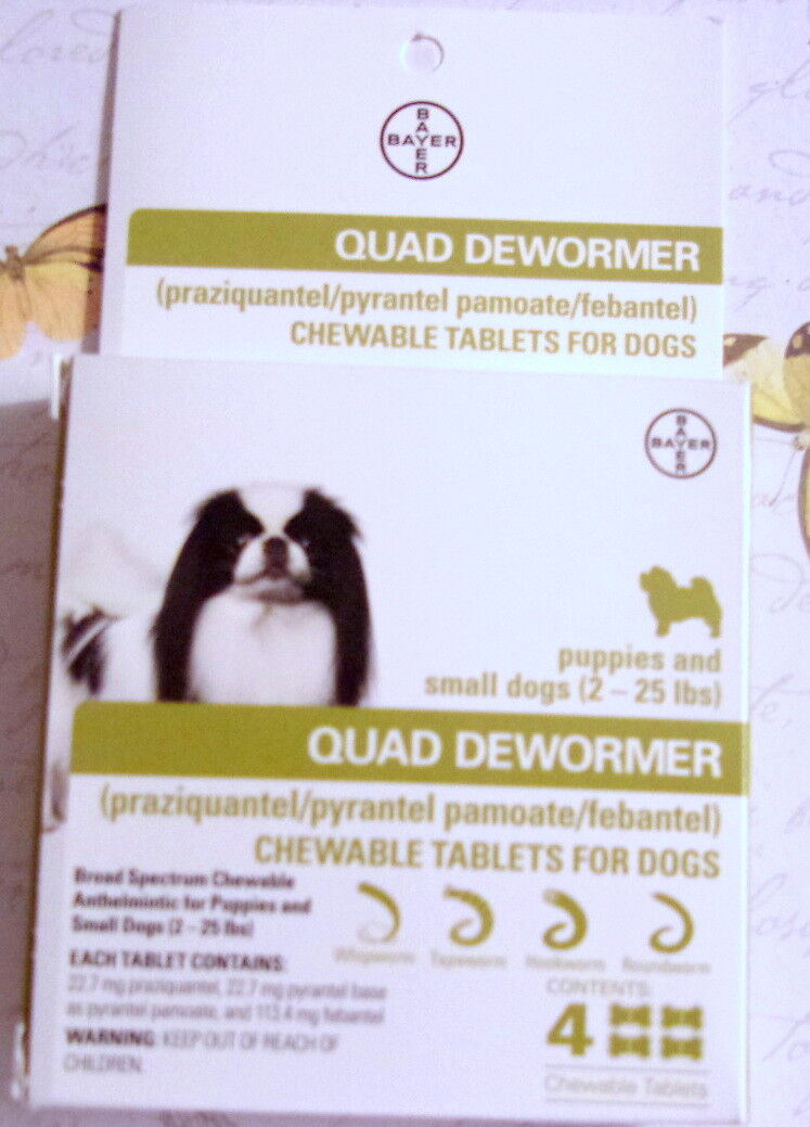 NEW STOCK Bayer Quad Dewormer for Puppies and Small Dogs 2-25lbs  (4 Chew Tabs) 