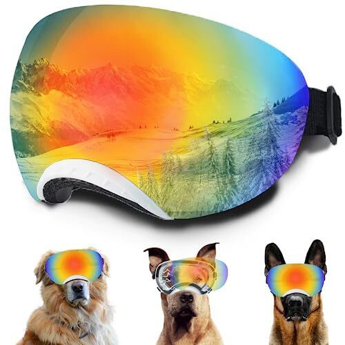 Dog Goggles, Dog Sunglasses Magnetic Reflective Colored Lens-White Frame