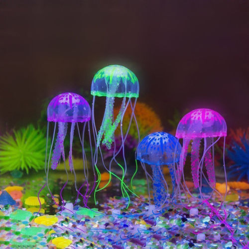 4PCS Aquarium Jellyfish Decoration Glowing Effect Fish Tank Artificial Ornament