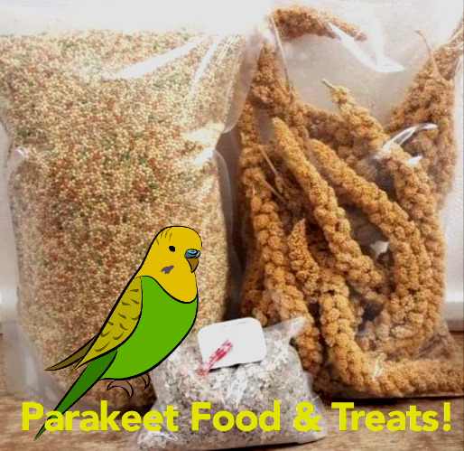 Parakeet Food & Treat Bundle 5 lbs Feed 8 oz Millet w/Calcium & Mineral Bar