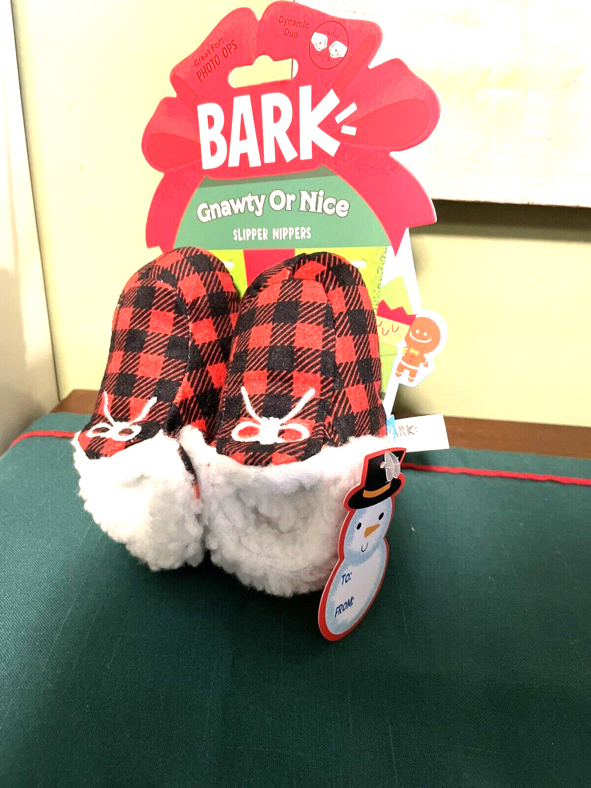 Bark Box Christmas  Gnawty Or Nice Slipper Nippers- Crinkle/Squeaky NWT