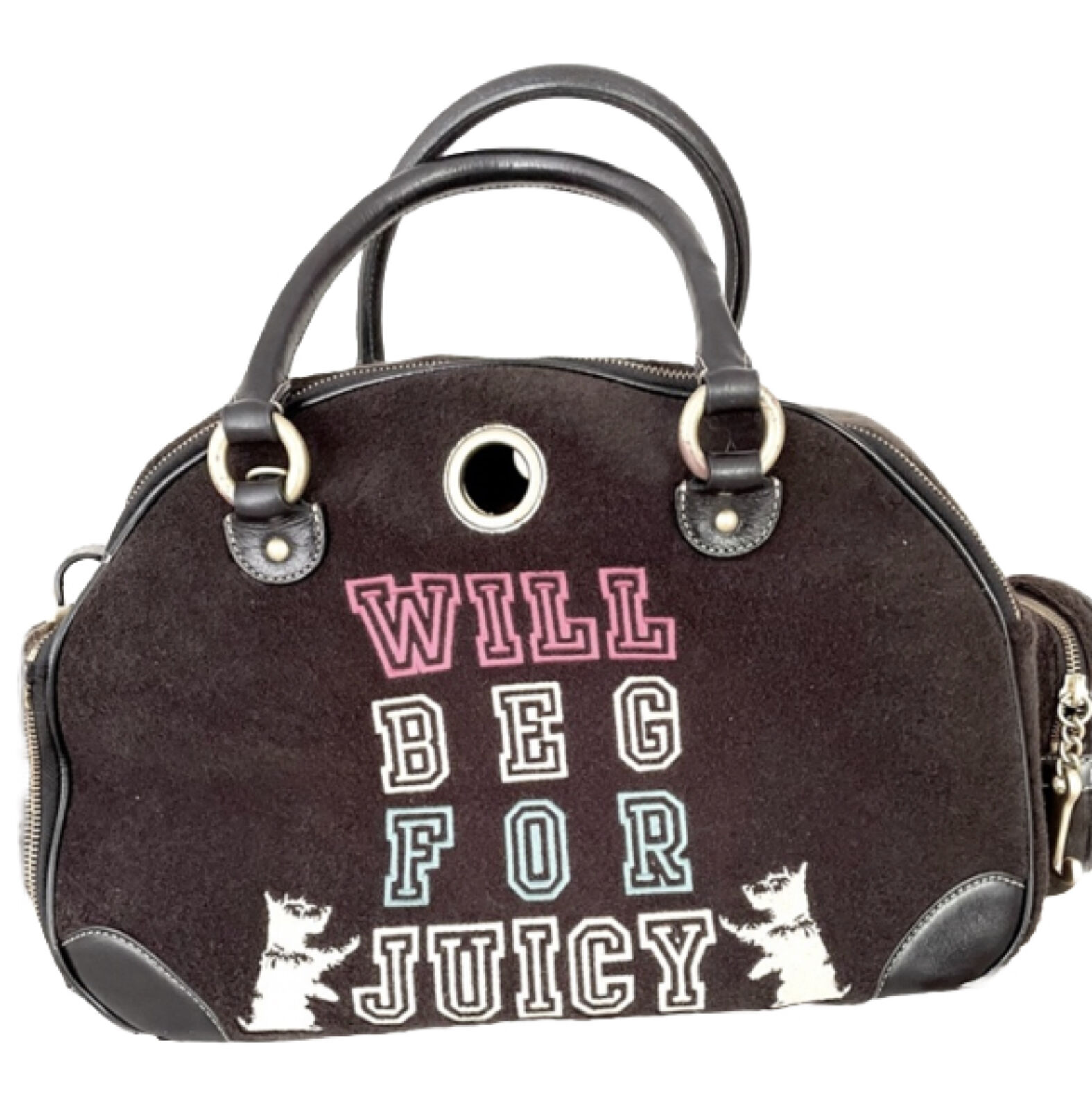 VTG JUICY COUTURE RARE Y2K Velvet Pet Carrier Handbag Travel Tote Brown
