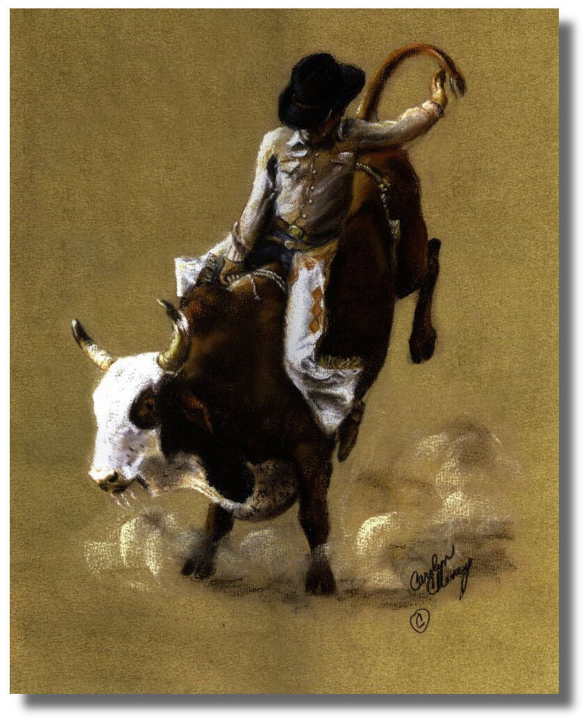 Western Rodeo Cowboy Bullriding Carolyn Cheney Wall Art Print Picture 