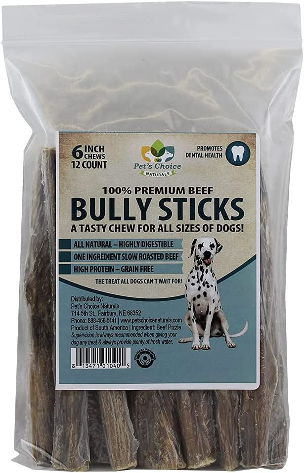 Pet’s Choice Naturals Premium Bully Sticks, Cow 6 inch (Pack of 12), Brown 