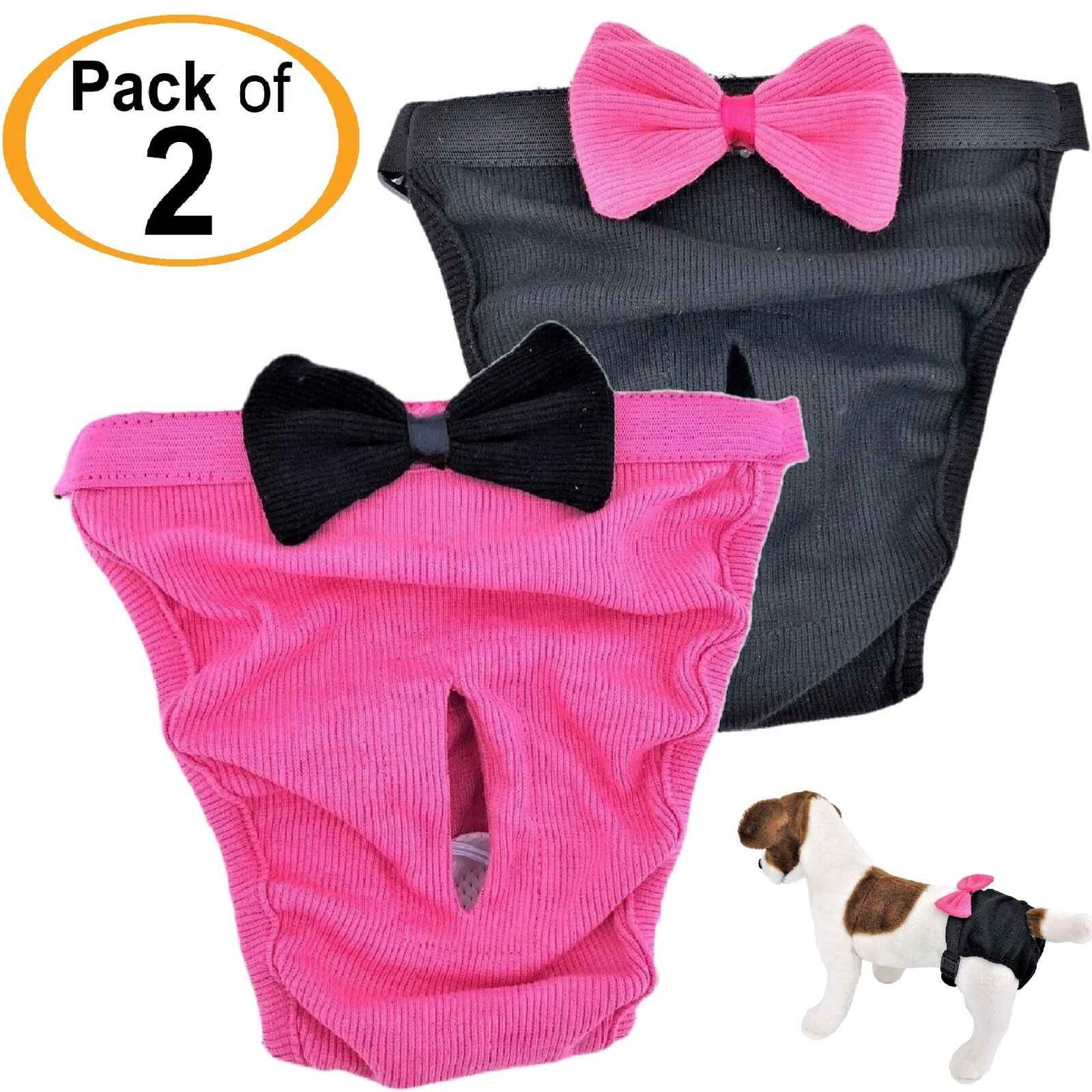 PACK- 2 Dog Diapers Female Cat Girl SMALL and LARGE Pets 100% Cotton Pink Black