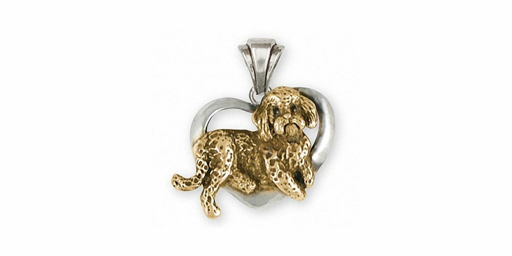 Labradoodle Pendant Jewelry Silver And Gold Handmade Dog Pendant LDD6-TTPG