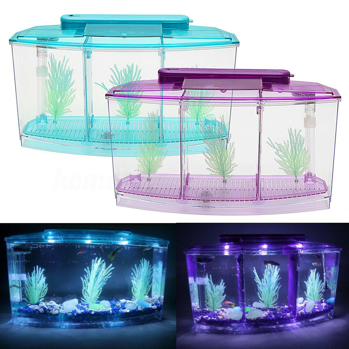 Betta Fish Aquarium Box Tank With LED Filter Small Penn Plax SU