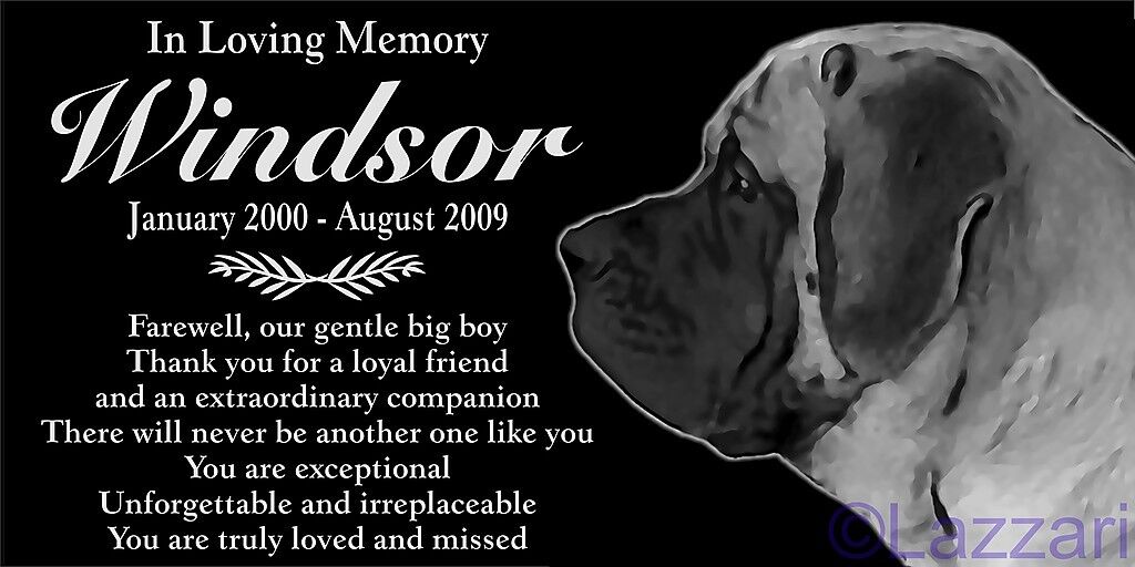 Personalized English Mastiff Pet Memorial 12x6 Granite Grave Marker Headstone