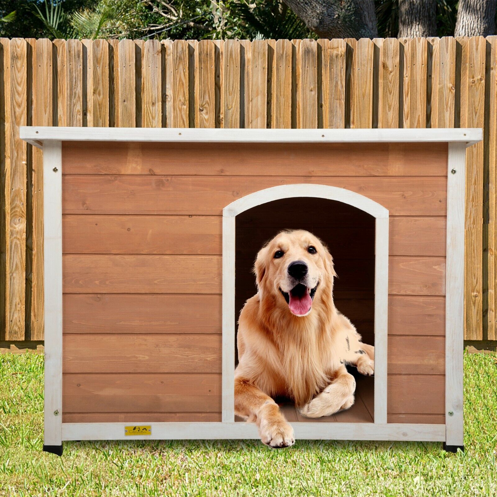 XL Dog House Pinewood Cabin Pet Cozy Nest Shelter Crate Kennel w/ Solid Wood New