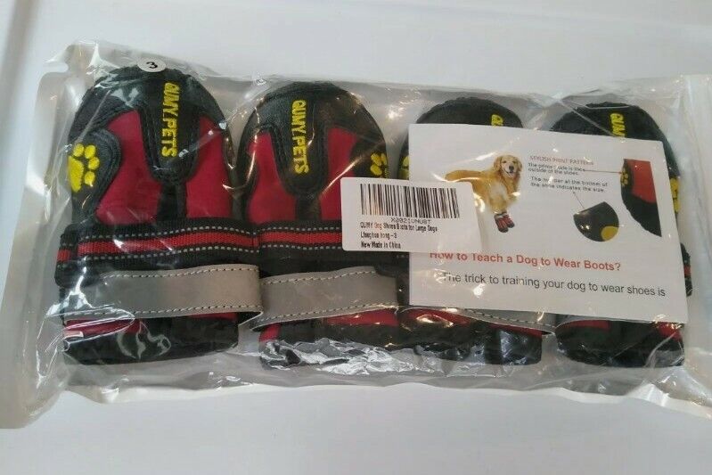 Qumy Dog Boots Shoes 4 Piece Size 7 Non Slip Waterproof  Large Dogs