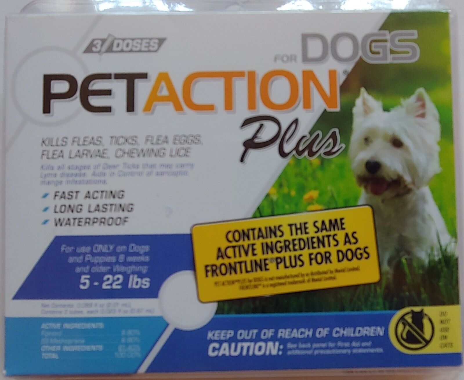 PetAction Plus Flea & Tick Drops for Small Dogs, 5-22 lbs 3 DOSES