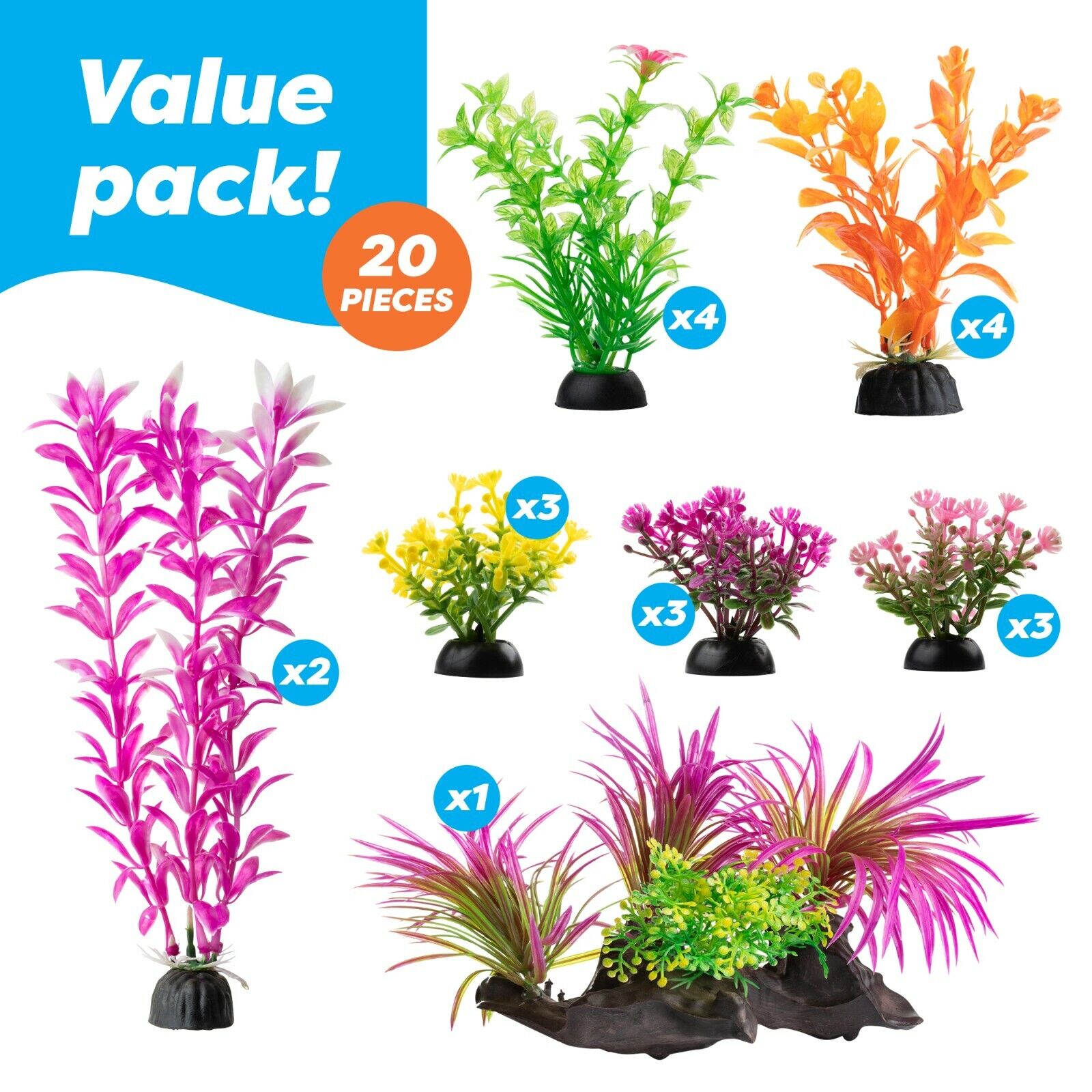 20 Pack Color Realistic Decorative Aquarium Fish Tank Ornament Plastic Plants