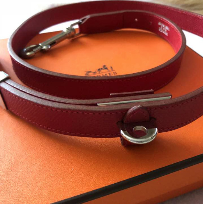 HERMES Dog Leash Red Leather Fashion Accessories Celebration Item Rare W/Box F/S