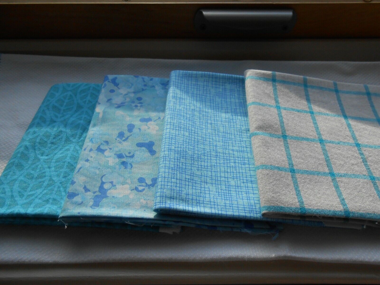 Four Fat Quarters Cotton Batik Quilting Fabric Blue Taupe Andover Michael Miller