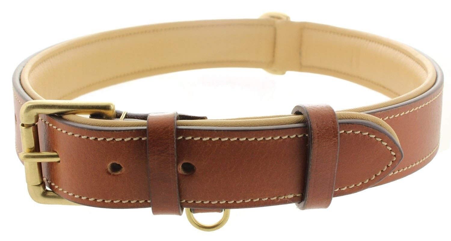 Soft Leather Padded Dog Collar, Eco-Friendly, Made From Premium Tan Buffalo Hide