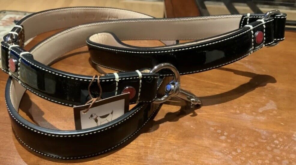 Brand NEW w/Tags In Bag COACH HEARTS & BONES BLACK PATENT DOG Leash Size Large